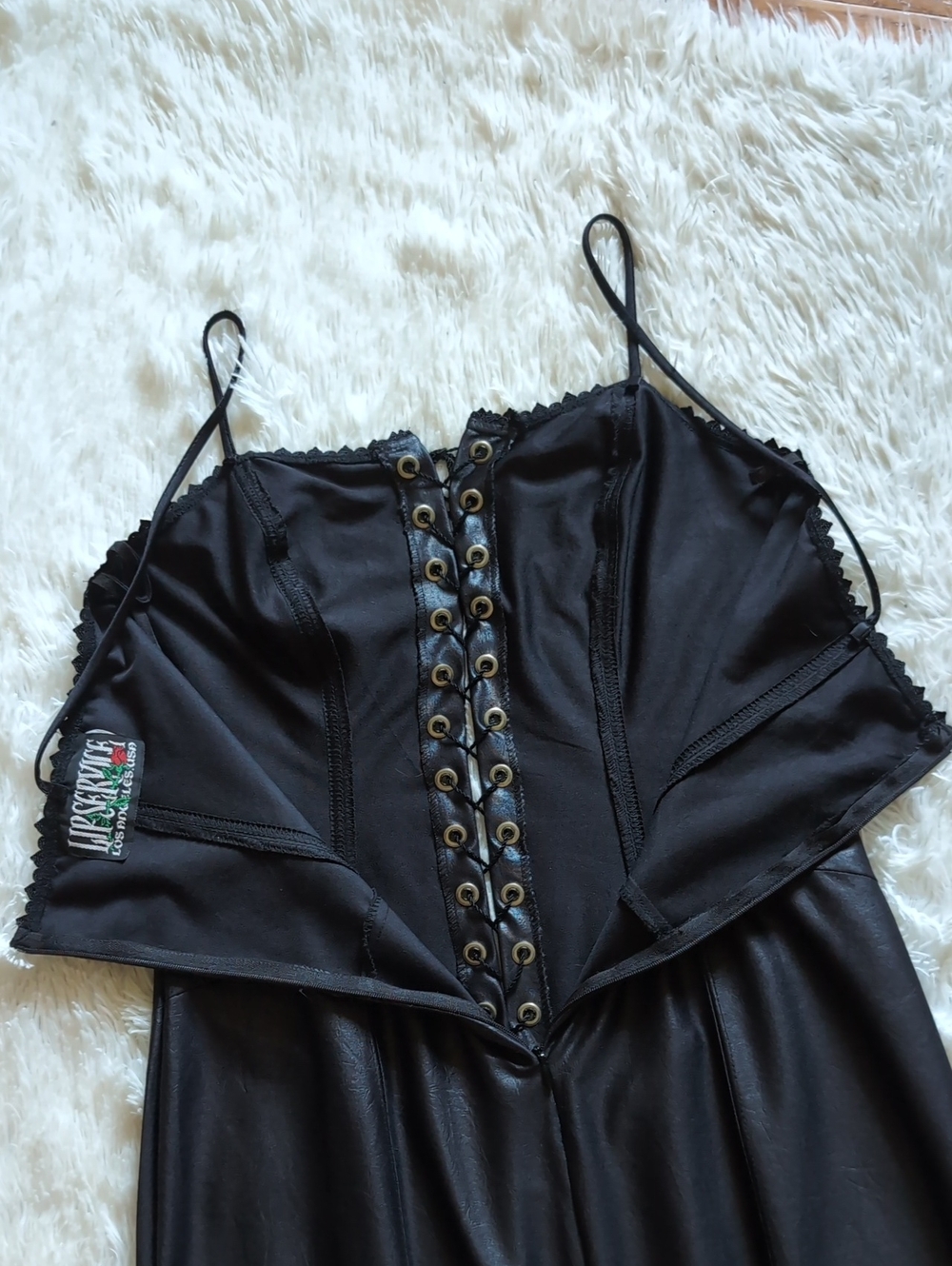 90s Lip Service Lace Up Corset Faux Leather Embroidered Maxi Dress Medium - Picture 10 of 16